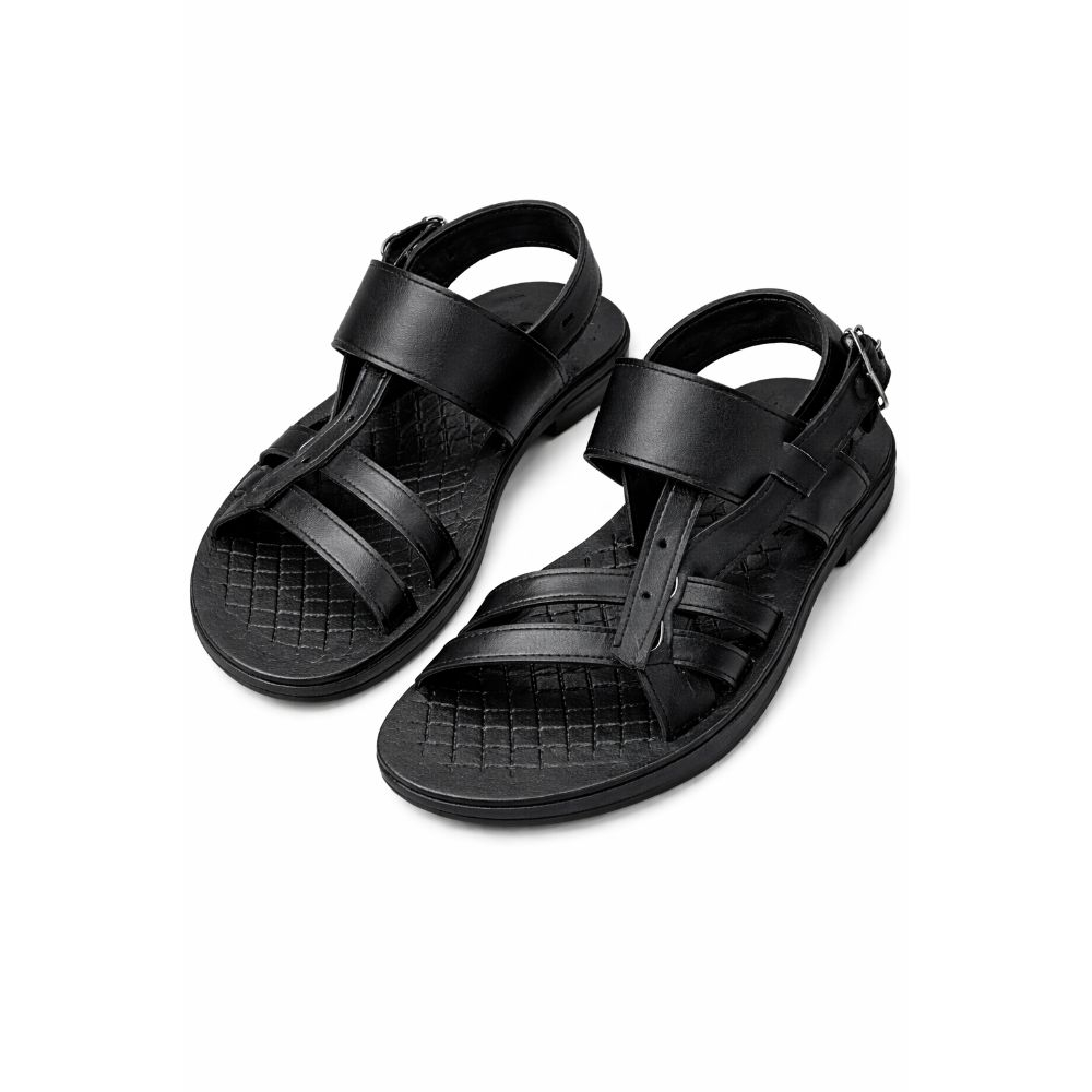 Mens Black Multi Strap Buckle Sandal